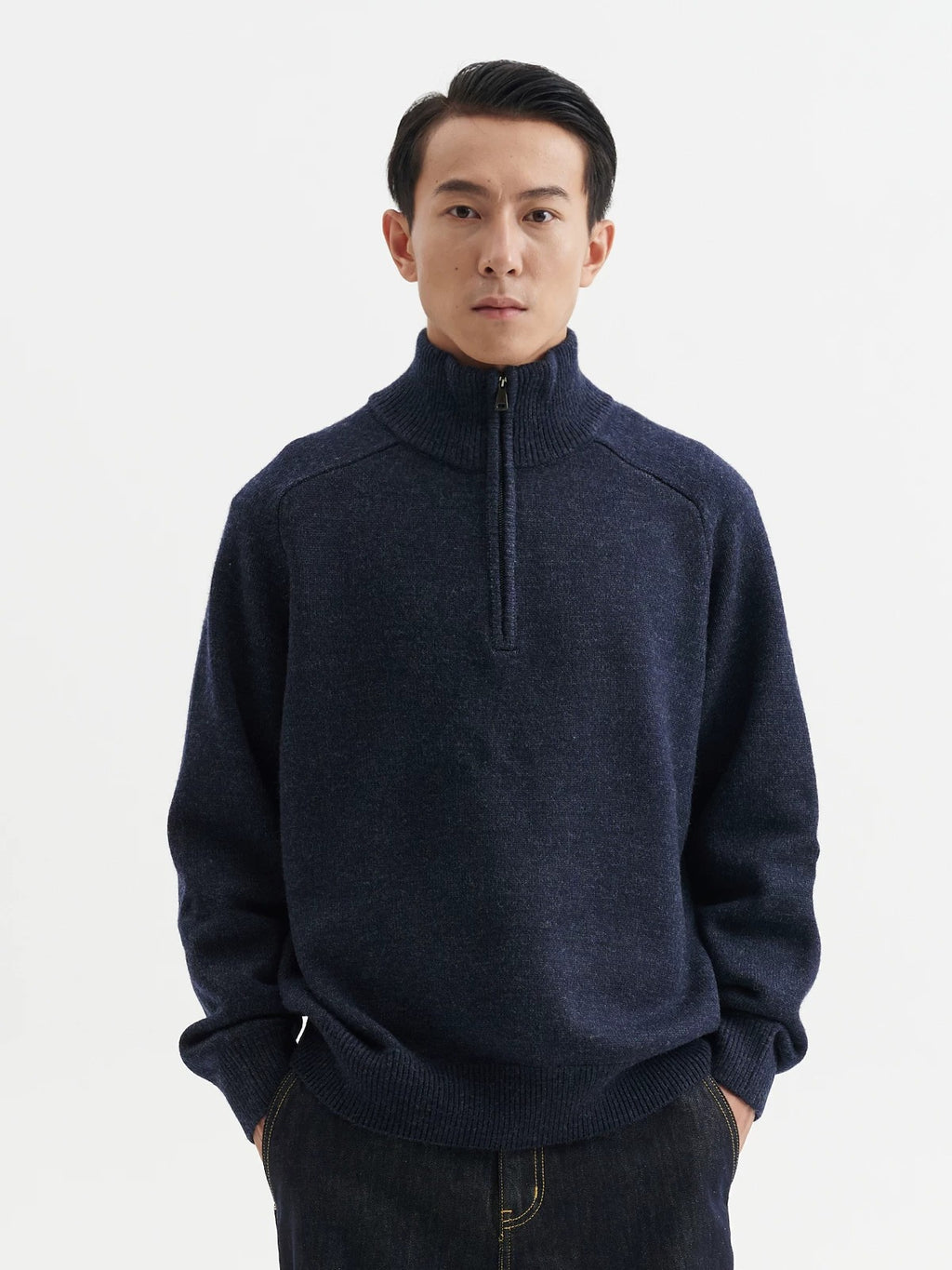 BUTTBILL Relaxed 9% Lambswool Half-Zip High-Neck Knit Sweater083
