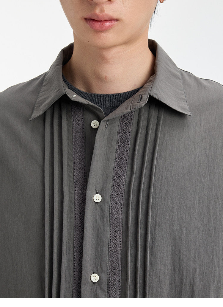 BUTTBILL SS26 Unisex Lyocell-Cotton-Nylon Pleated Shirt with Lace Trim045