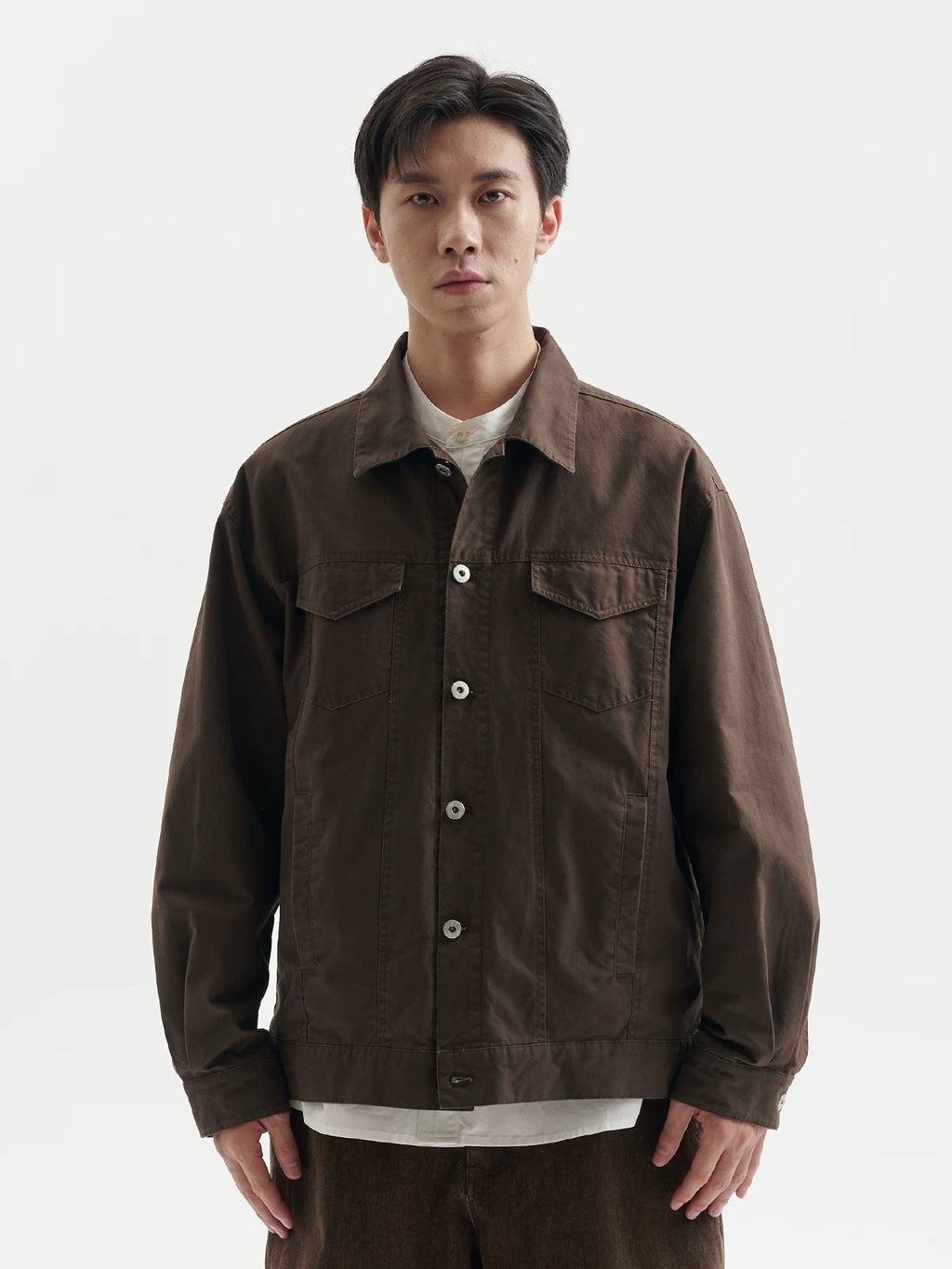 BUTTBILL Unisex Vintage Washed Collared Relaxed Jacket096