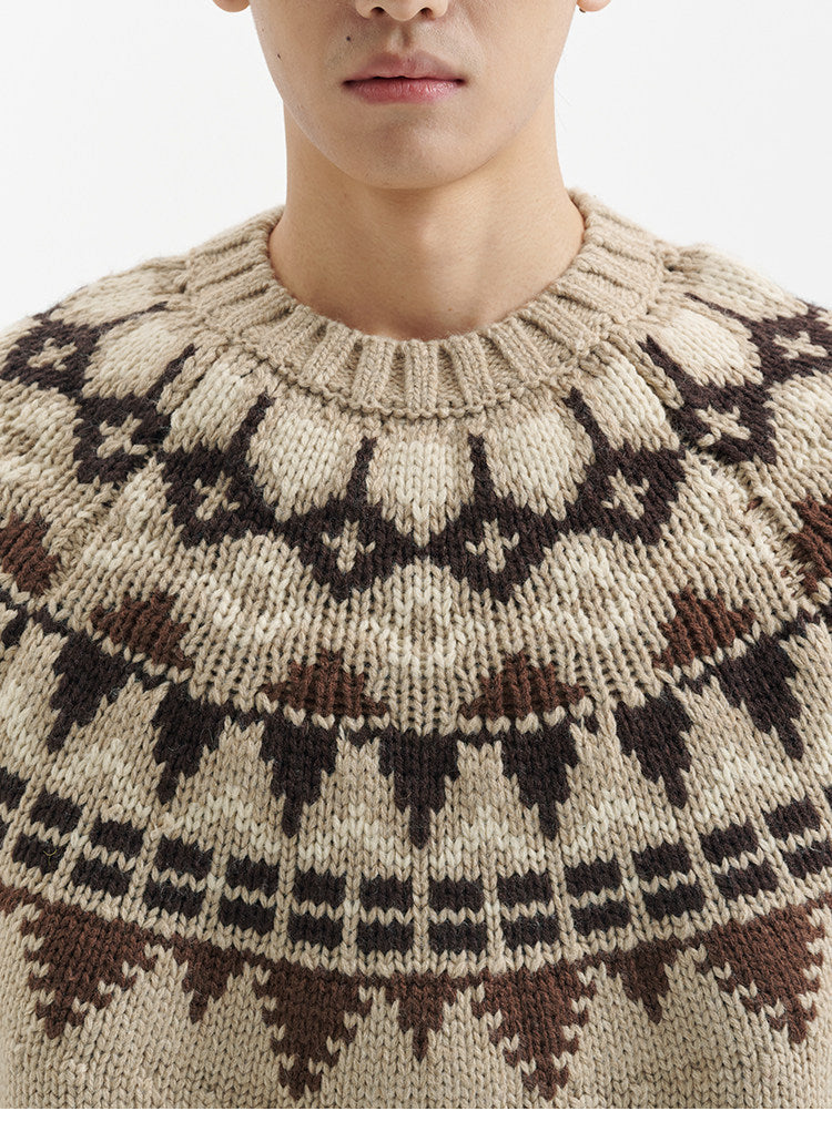 BUTTBILL FW25 Unisex Holiday Fair Isle Yoke Lambswool Sweater057