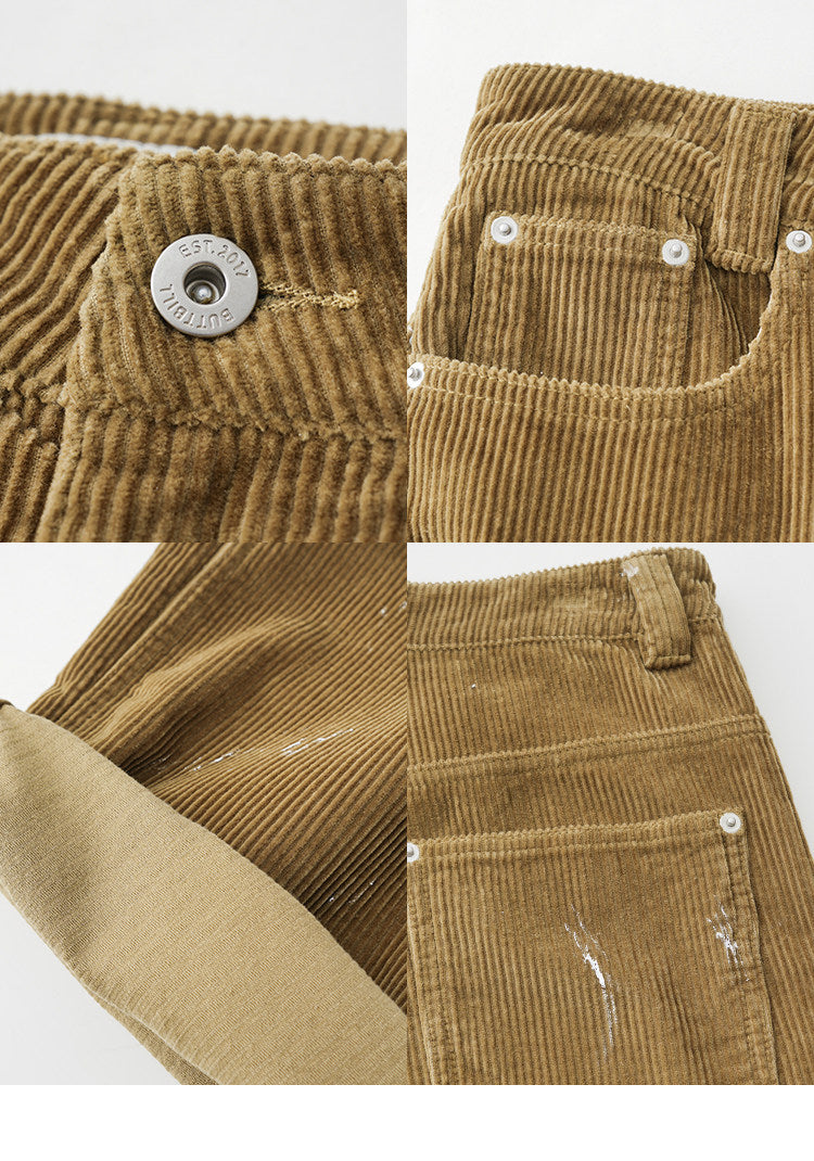 BUTTBILL FW25 Paint-Splattered Cotton Corduroy Relaxed Straight Trousers067
