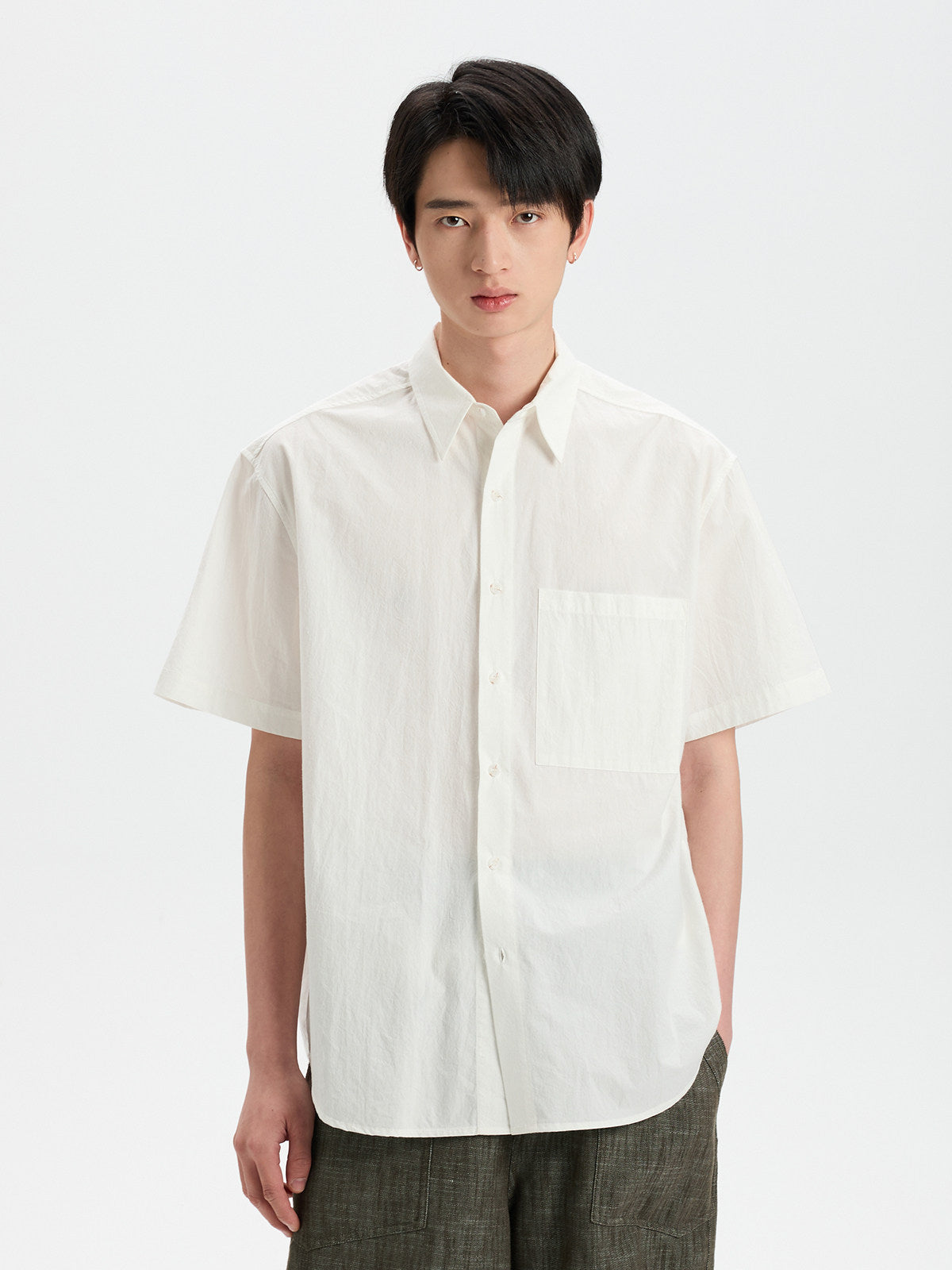 BUTTBILL Classic Minimalist Soft-Textured Long-Staple Cotton Pleated Back Shirt