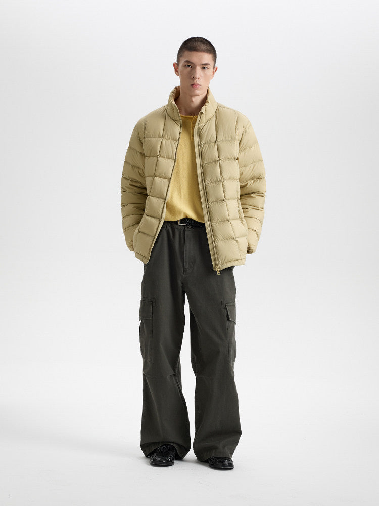 BUTTBILL 90% White Duck Down Quilted Puffer Jacket – Water-Repellent Lightweight Relaxed Fit Stand Collar Winter Coat#121