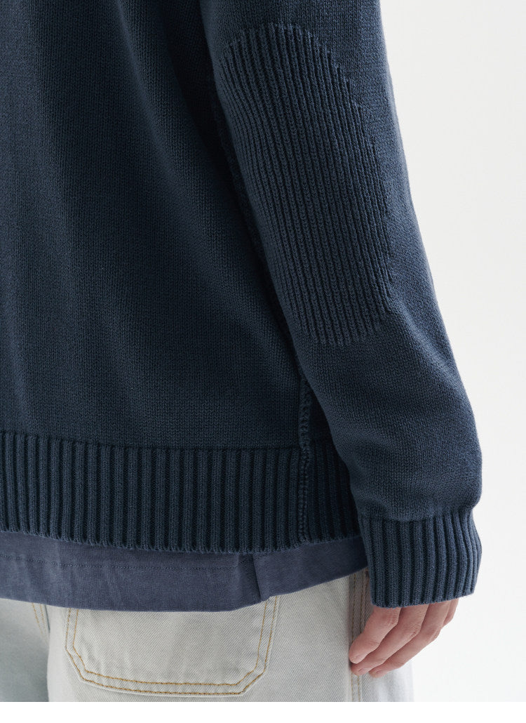 BUTTBILL Men's Stonewashed Minimalist Crewneck Knit Sweater099