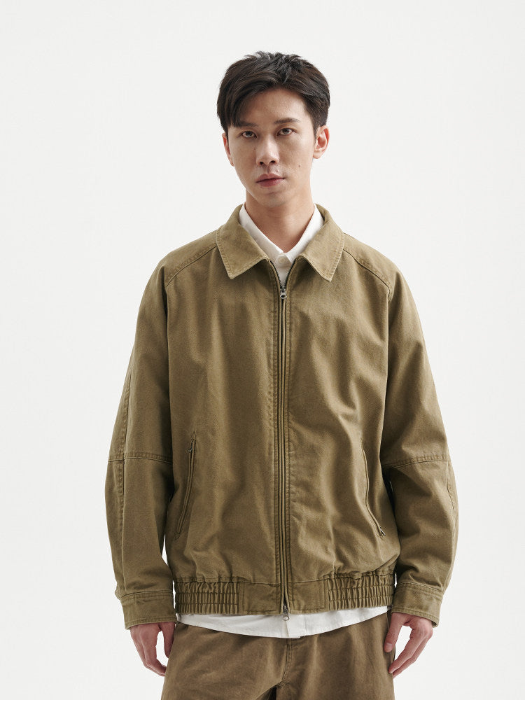 BUTTBILL Men's Enzyme-Washed Heavyweight Cotton Canvas Collared Short Jacket097