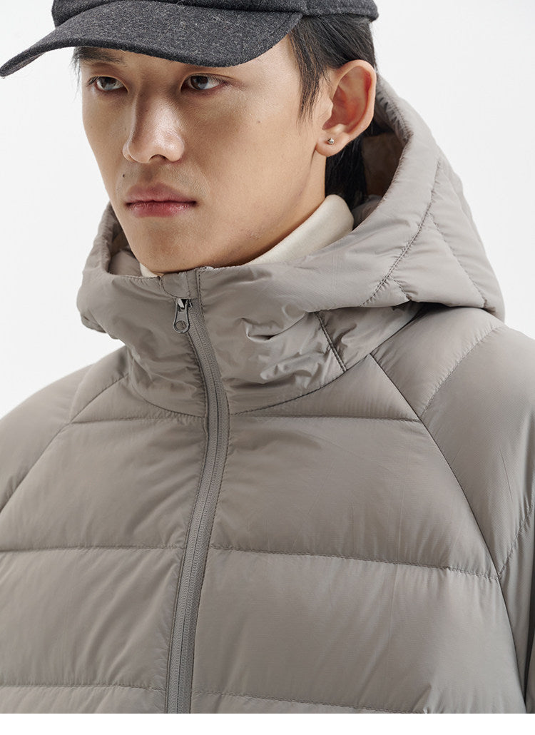 BUTTBILL FW25 Men's Lightweight 90% White Duck Down Hooded Channel Jacket061