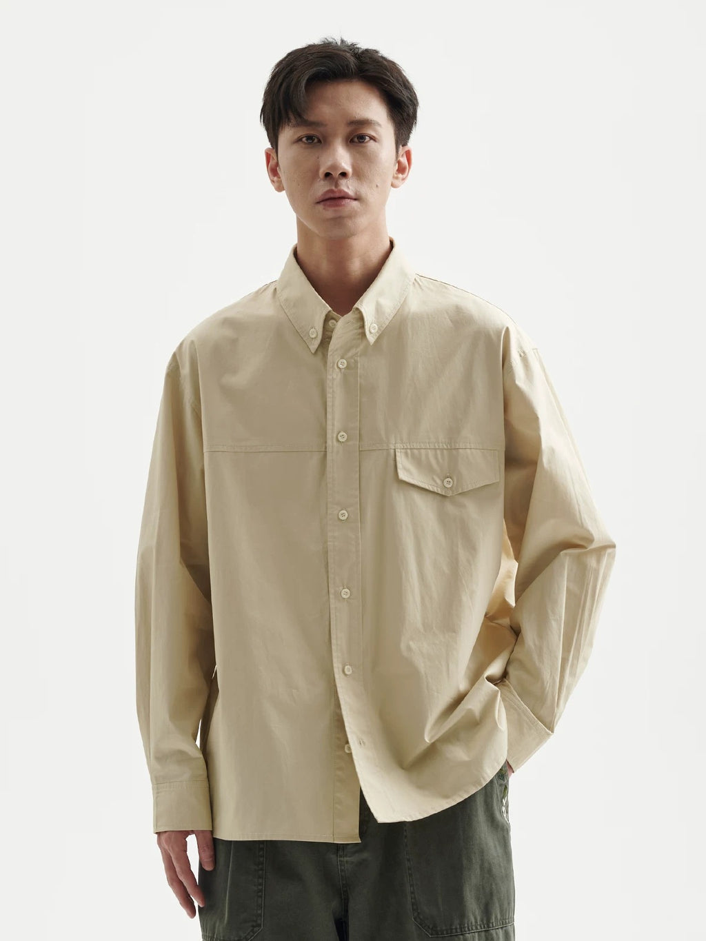 BUTTBILL Men's Minimalist Relaxed Long-Sleeve Button-Up Overshirt095