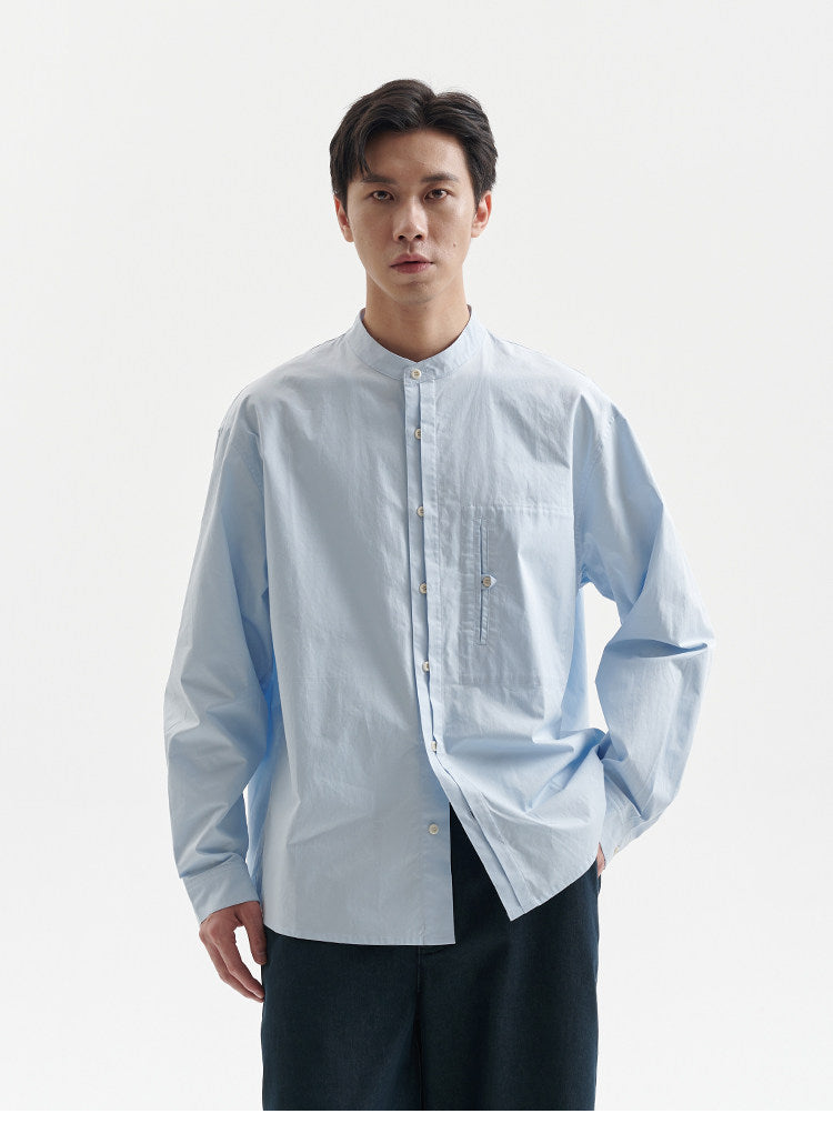 BUTTBILL Unisex Band Collar Relaxed Long-Sleeve Overshirt103