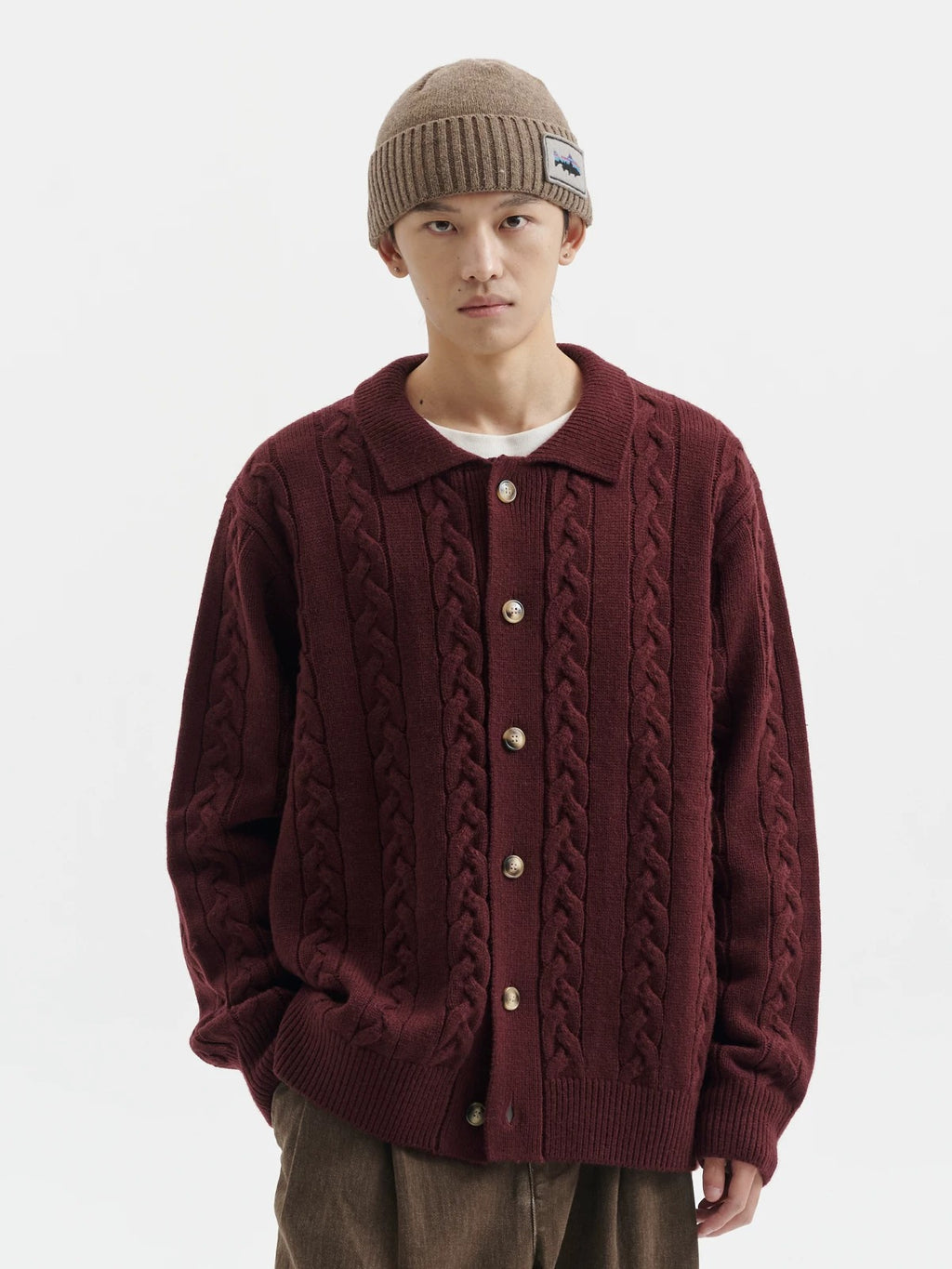 BUTTBILL FW25 Relaxed Cable-Knit Lambswool Embroidered Cardigan058