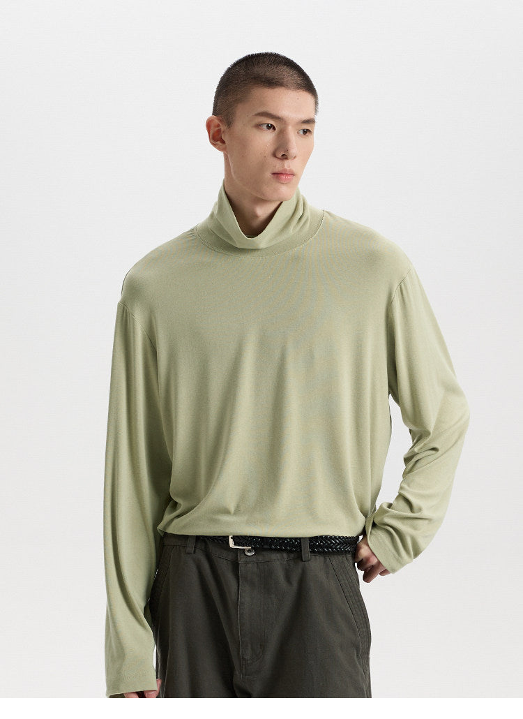BUTTBILL Classic Textured Acetate-Wool Blend Turtleneck Knit Top – Relaxed Drop-Shoulder Unisex Long Sleeve#118