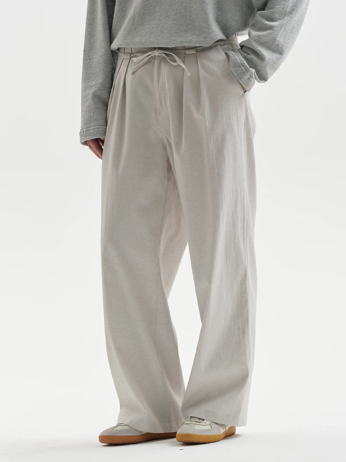 BUTTBILL Unisex 20% Sorona® Cotton-Linen Double-Pleated Extended-Waist Trousers116