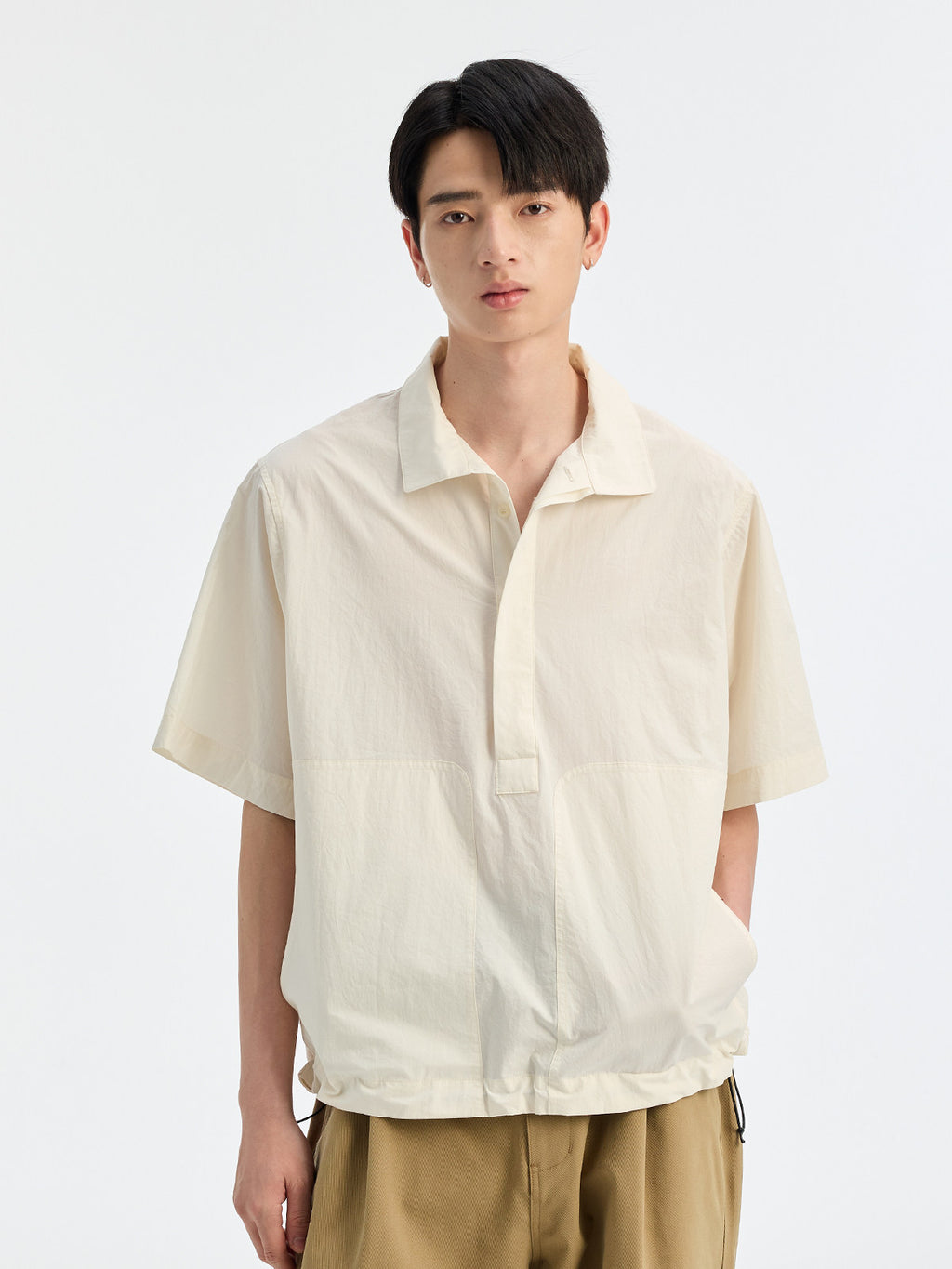 BUTTBILL SS26 80s High-Density Long-Staple Cotton Half-Placket Shirt