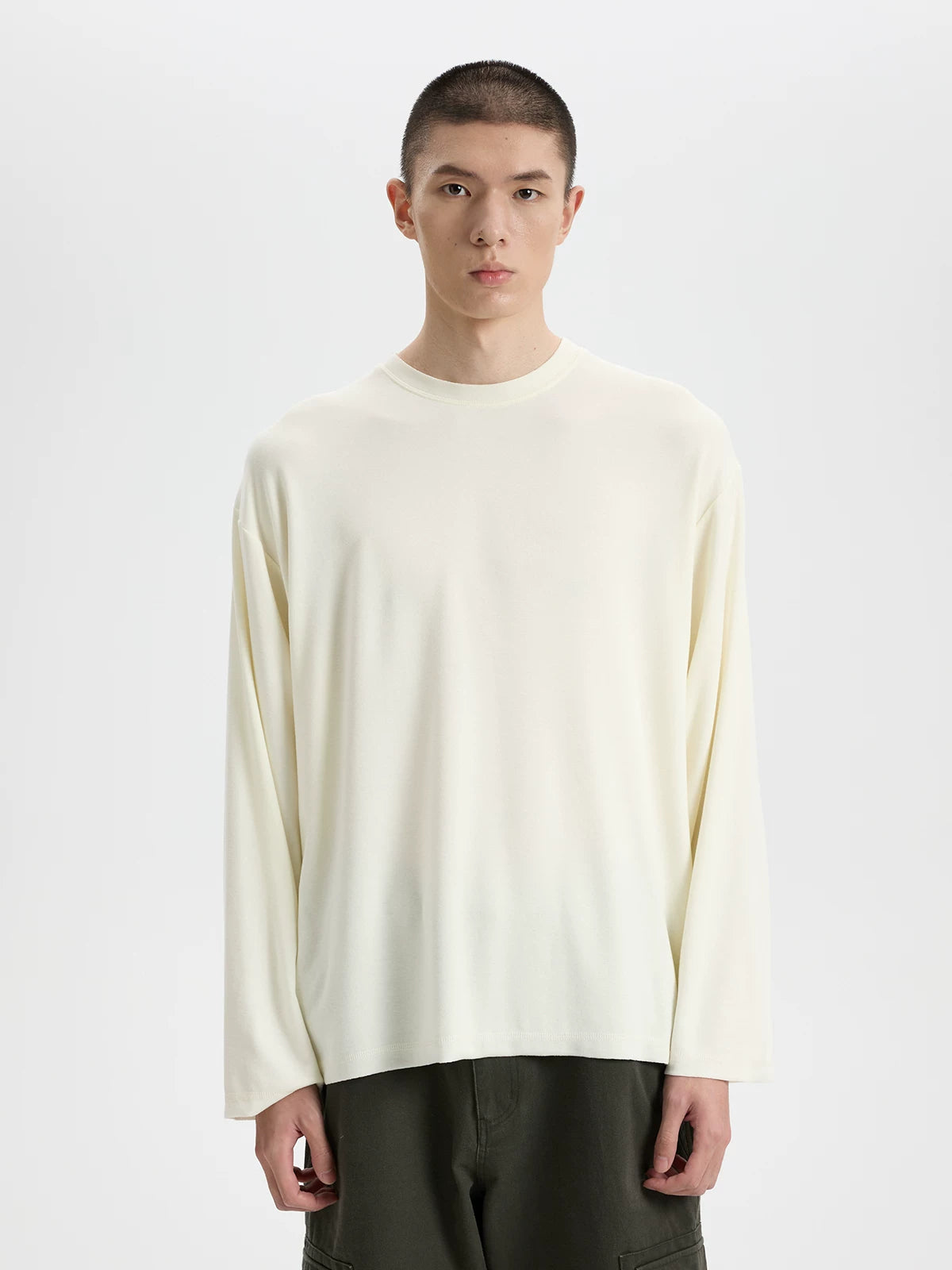 BUTTBILL Vintage Relaxed Textured Crewneck Knit Top – Soft Long Sleeve Unisex Sweater#119