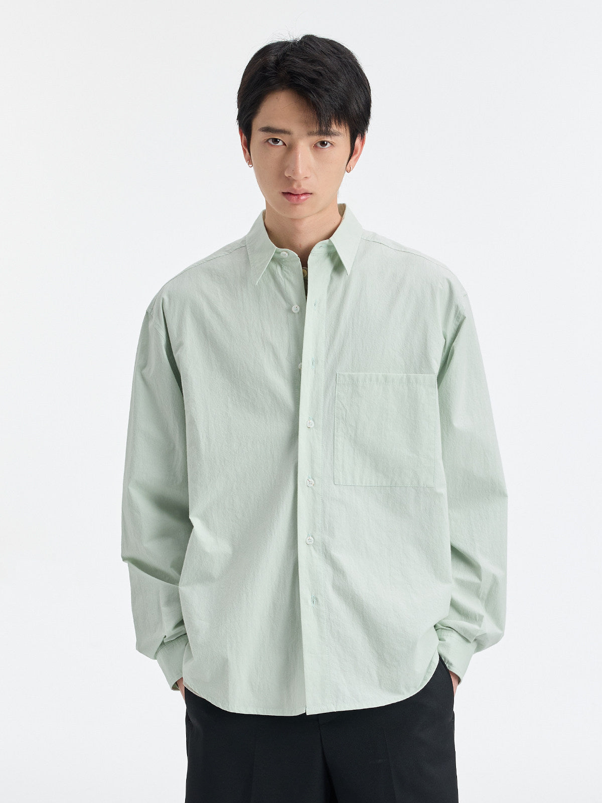 BUTTBILL SS26 Long-Staple Cotton Textured Overshirt with Square Patch Pockets