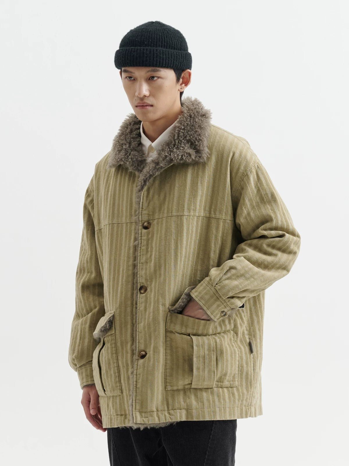 BUTTBILL FW25 Men's Heavyweight Enzyme-Washed Corduroy 3M™ Thinsulate™ Mid-Length Coat065