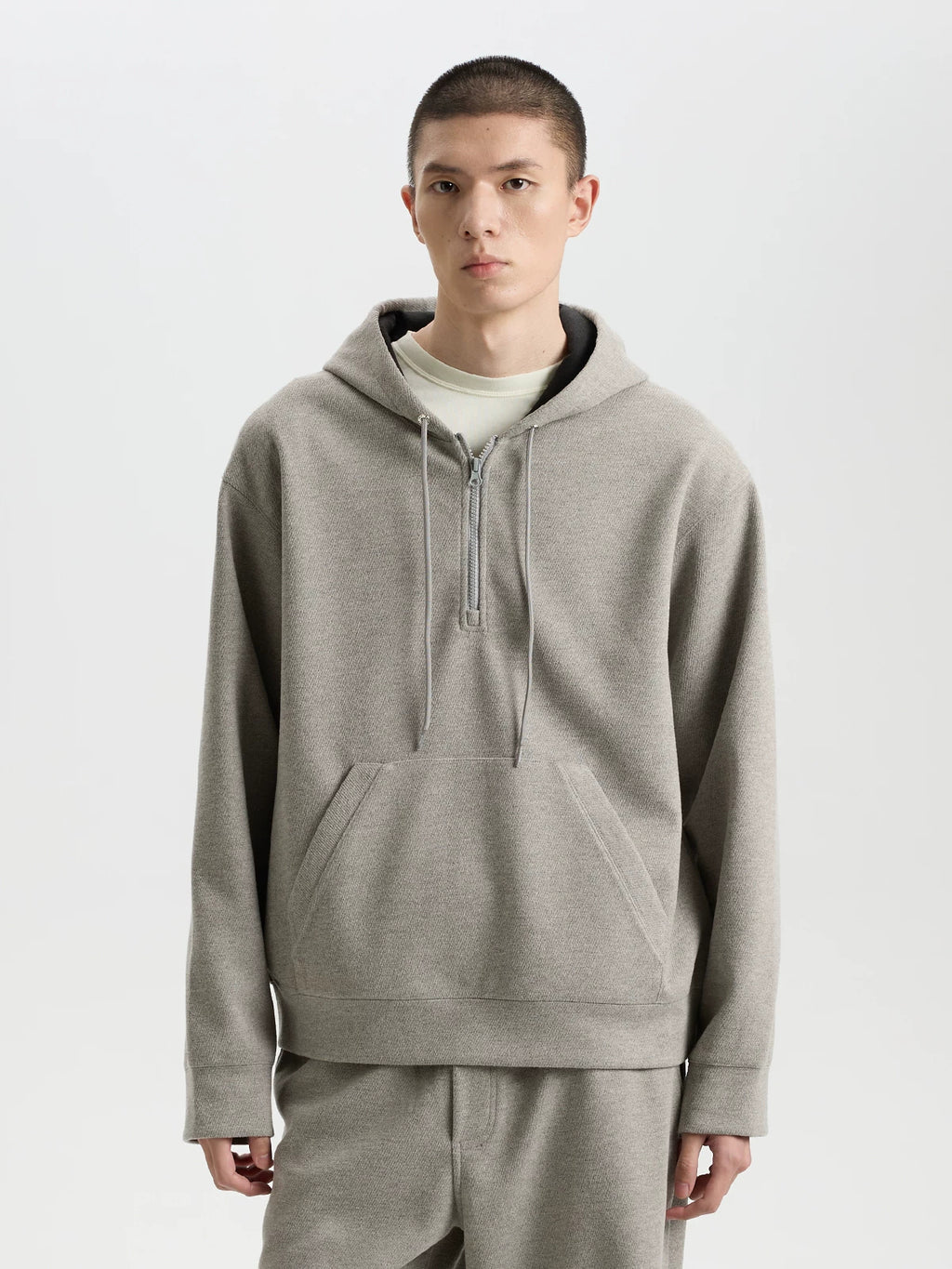 BUTTBILL Vintage Textured Twill Half-Zip Hoodie – Relaxed Fit Hooded Sweatshirt with Soft Brushed Interior#134