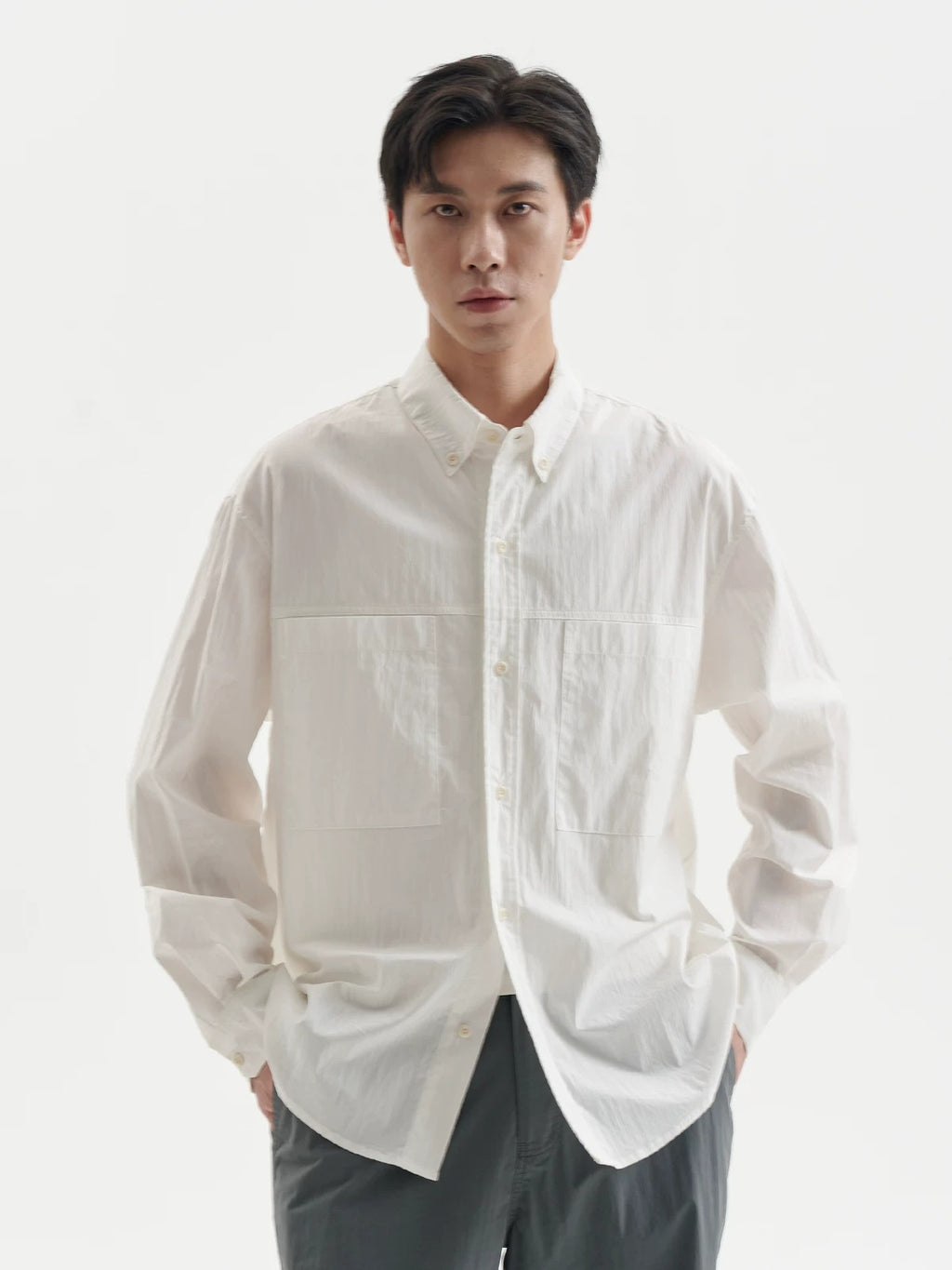 BUTTBILL Unisex Cotton-Nylon Paneled Long-Sleeve Overshirt109