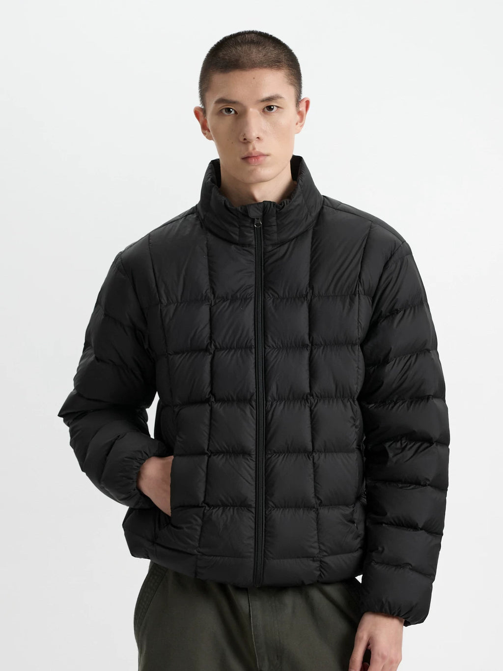 BUTTBILL 90% White Duck Down Quilted Puffer Jacket – Water-Repellent Lightweight Relaxed Fit Stand Collar Winter Coat#121
