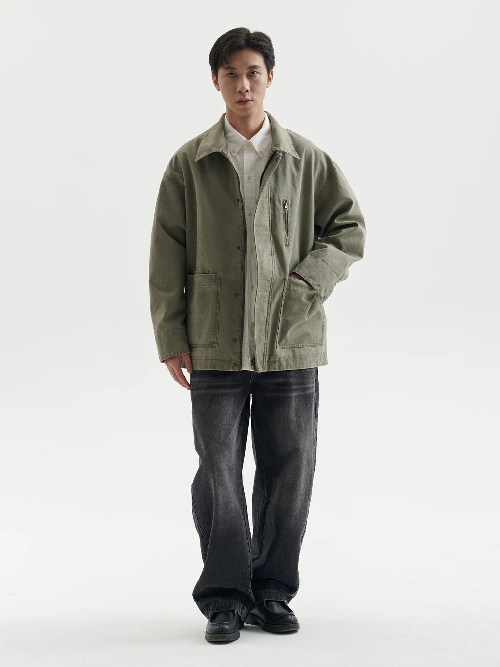BUTTBILL Men's Faded Heavyweight Cotton Canvas Pocket Jacket107