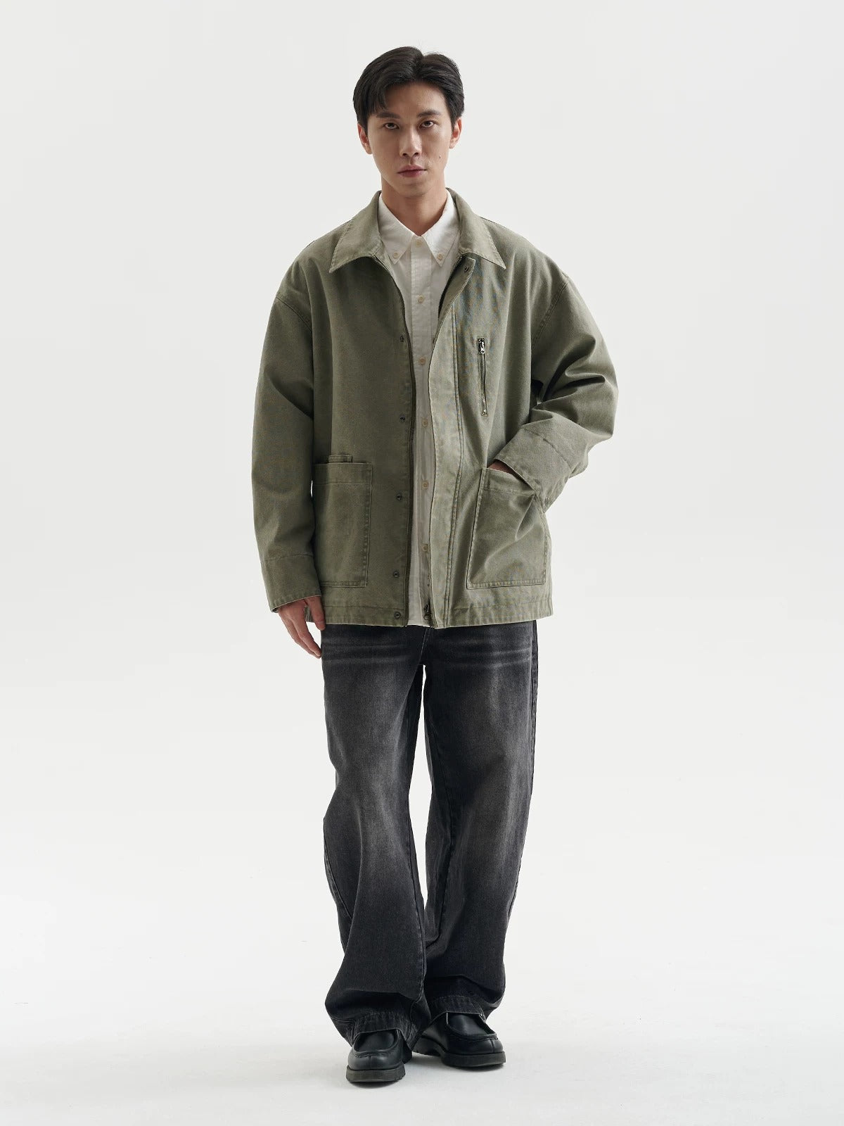 BUTTBILL Men's Faded Heavyweight Cotton Canvas Pocket Jacket107