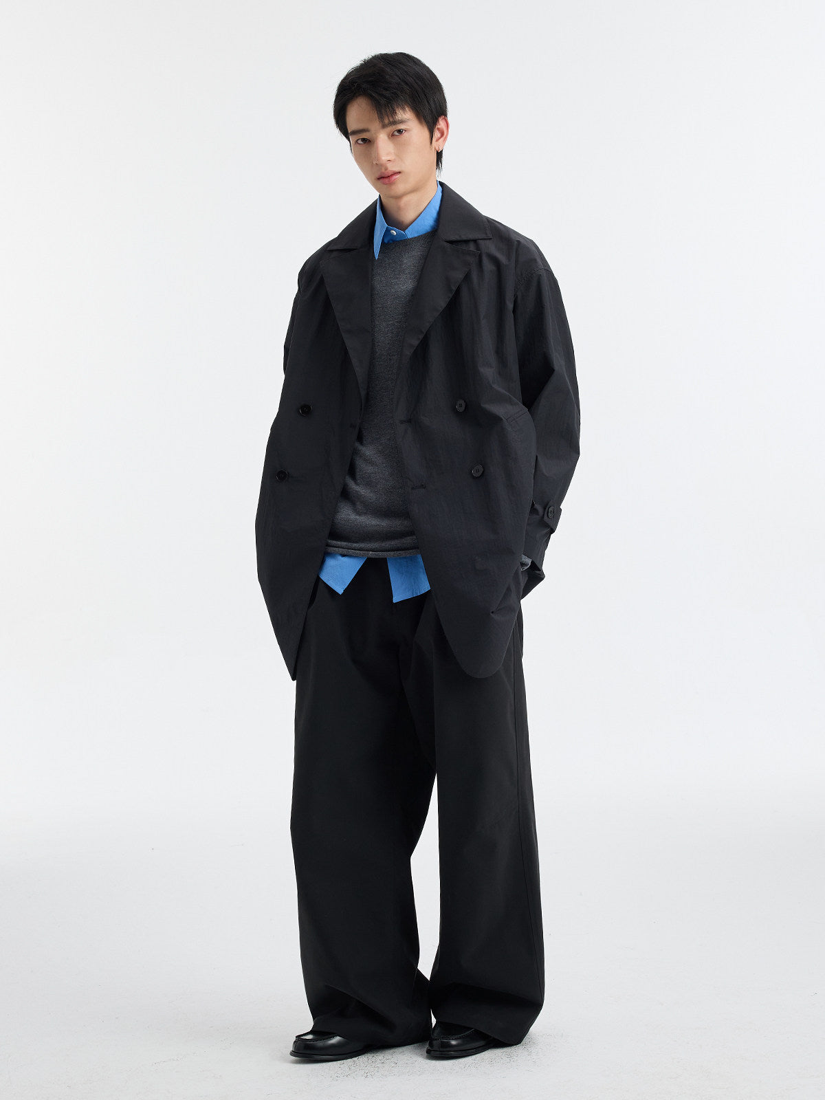BUTTBILL SS26 Unisex Cotton-Nylon Double-Breasted Mid-Length Trench Coat with Mesh Lining