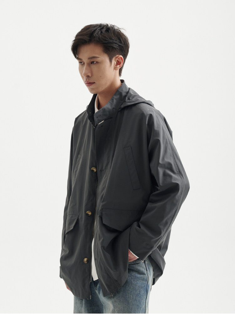 BUTTBILL Unisex Weather-Resistant Oxford Cropped Windbreaker with Detachable Hood102