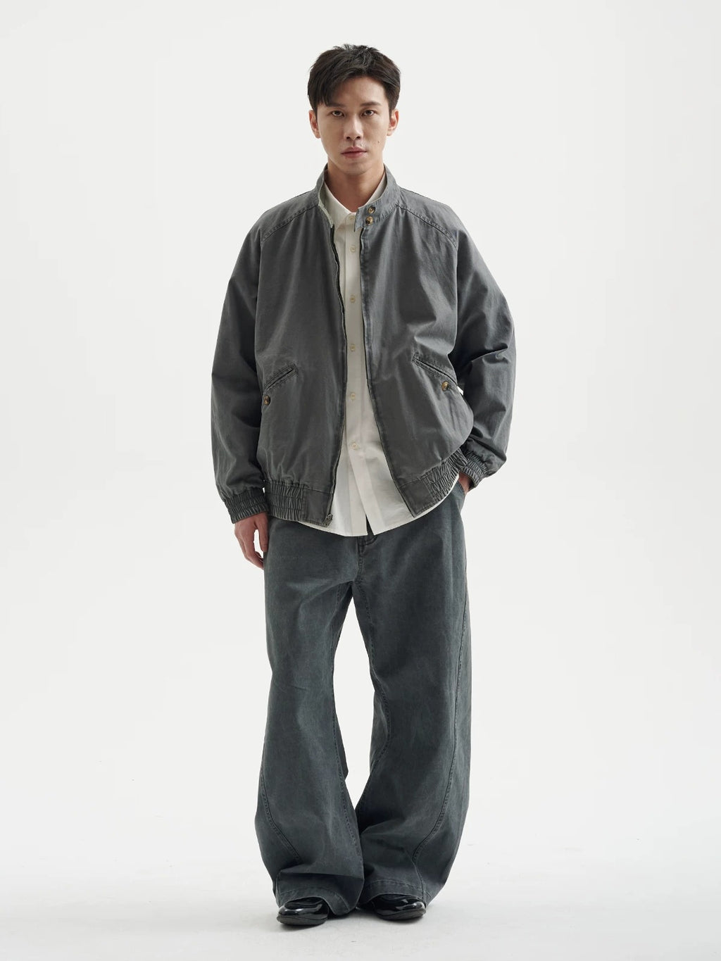 BUTTBILL Unisex Relaxed Reversible Washed Stand-Collar Utility Jacket101