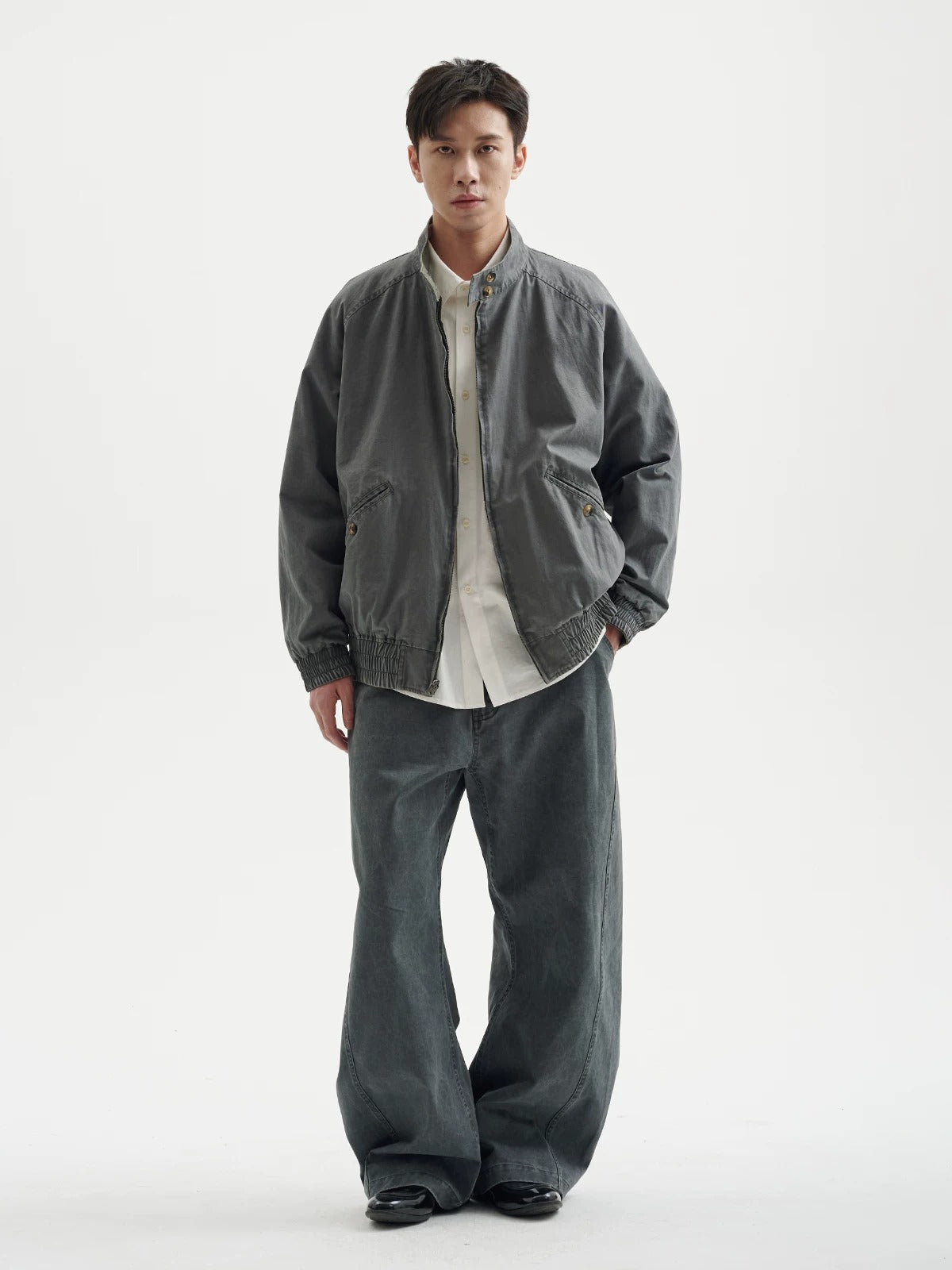 BUTTBILL Unisex Relaxed Reversible Washed Stand-Collar Utility Jacket101