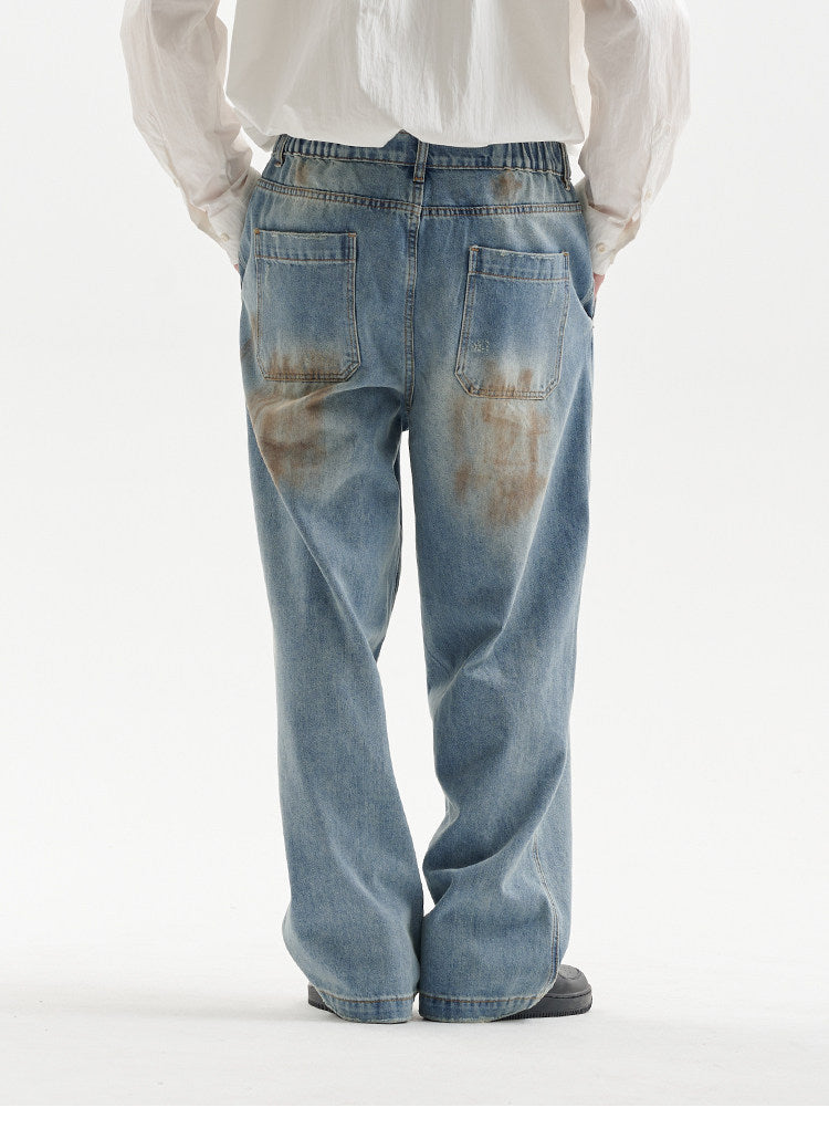 BUTTBILL Unisex Vintage Mud-Dyed Washed Relaxed Jeans086