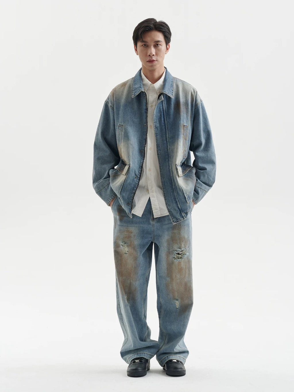 BUTTBILL Unisex Vintage Mud-Dyed Washed Relaxed Jeans086