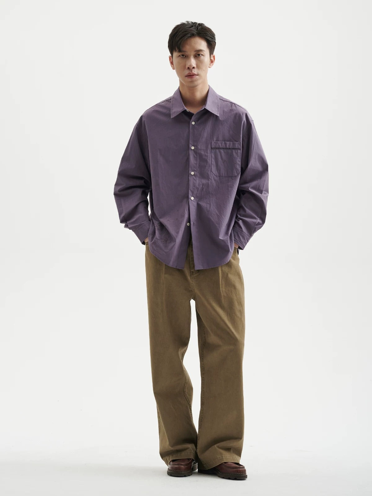 BUTTBILL Unisex Dandelion-Embroidered 100% Cotton Relaxed Overshirt089