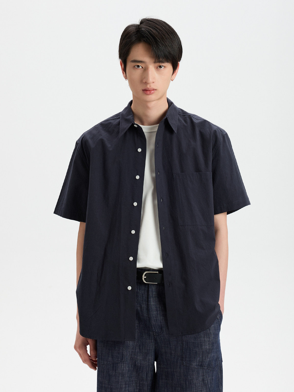 BUTTBILL Classic Minimalist Soft-Textured Long-Staple Cotton Pleated Back Shirt