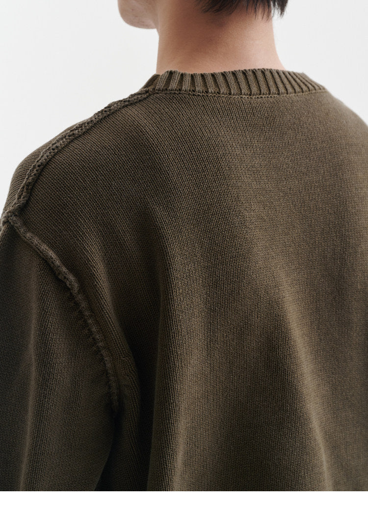 BUTTBILL Men's Stonewashed Minimalist Crewneck Knit Sweater099