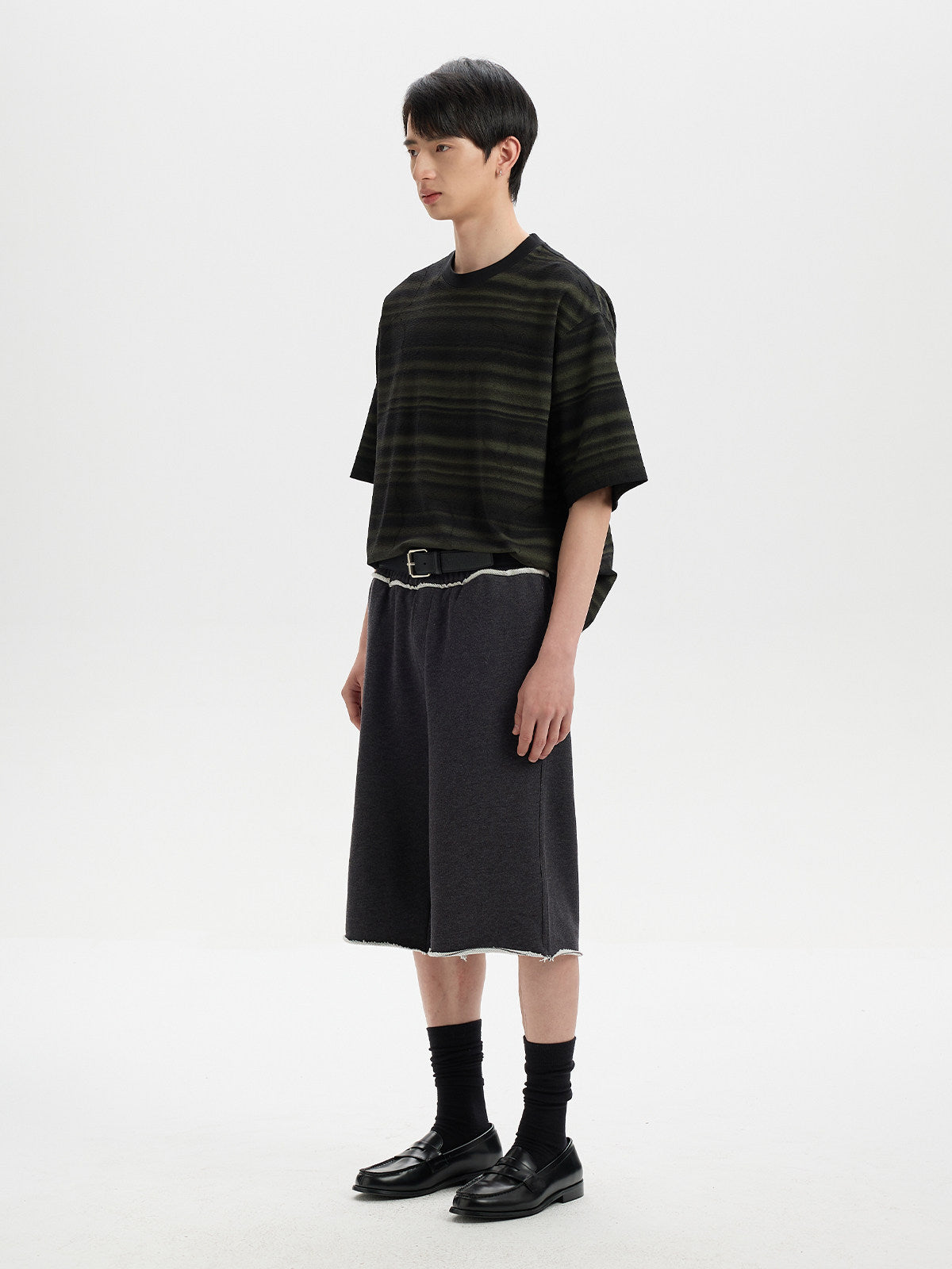 BUTTBILL Poly-Cotton Ombre Striped Drop-Shoulder T-Shirt