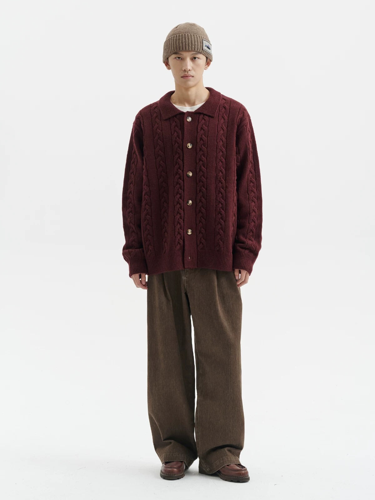 BUTTBILL FW25 Relaxed Cable-Knit Lambswool Embroidered Cardigan058