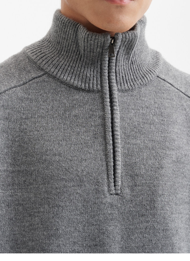 BUTTBILL Relaxed 9% Lambswool Half-Zip High-Neck Knit Sweater083