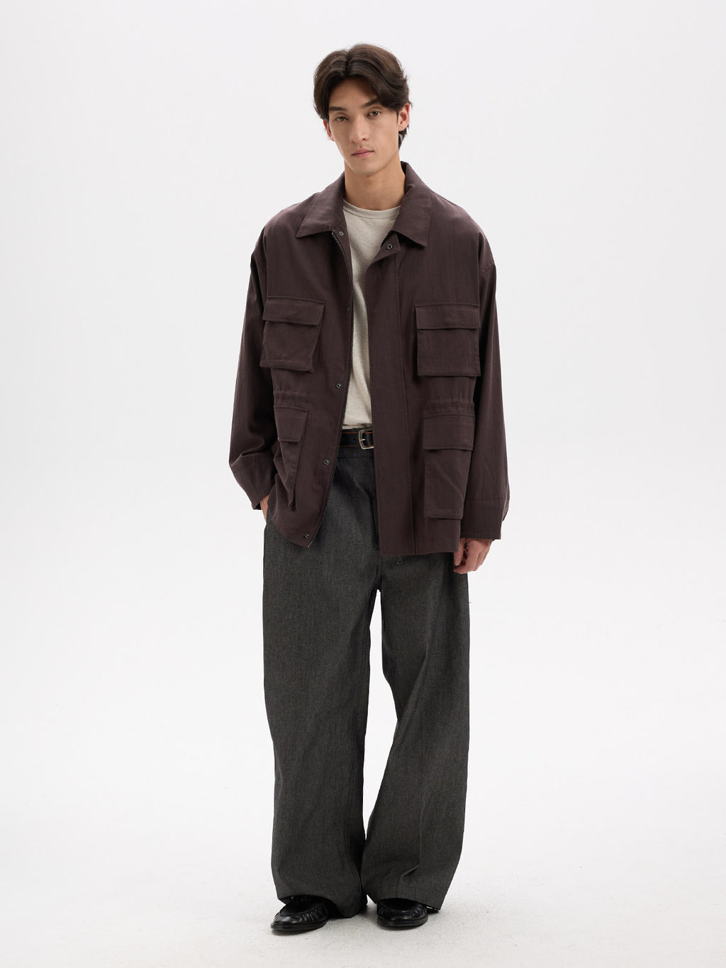 BUTTBILL Unisex Slub Cotton Utility Safari Jacket with Adjustable Drawstring026