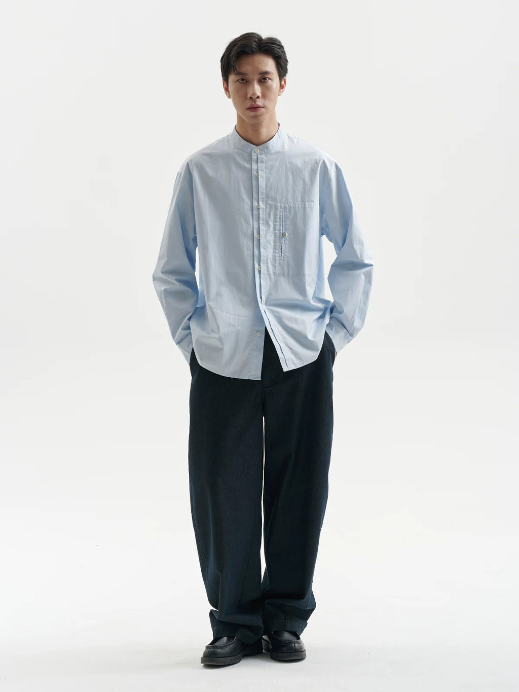 BUTTBILL Unisex Band Collar Relaxed Long-Sleeve Overshirt103