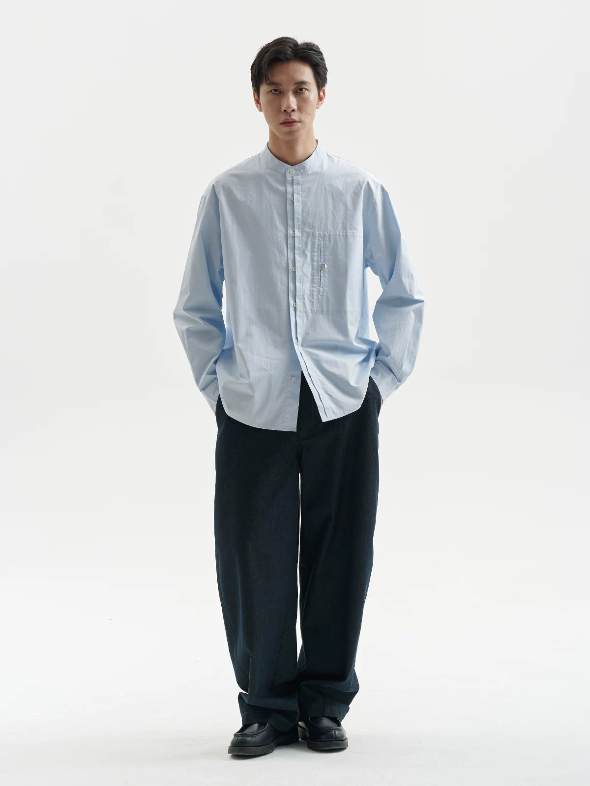 BUTTBILL Unisex Band Collar Relaxed Long-Sleeve Overshirt103