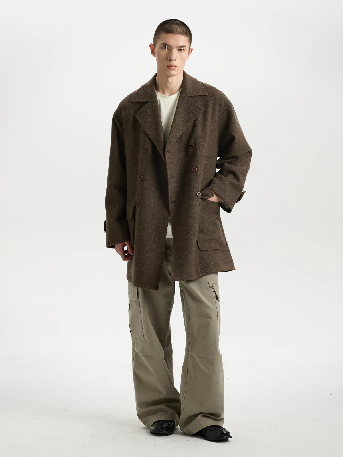 BUTTBILL Vintage Wool-Blend Double-Breasted Coat – Relaxed Fit Insulated Mid-Length Lapel Winter Jacket#135