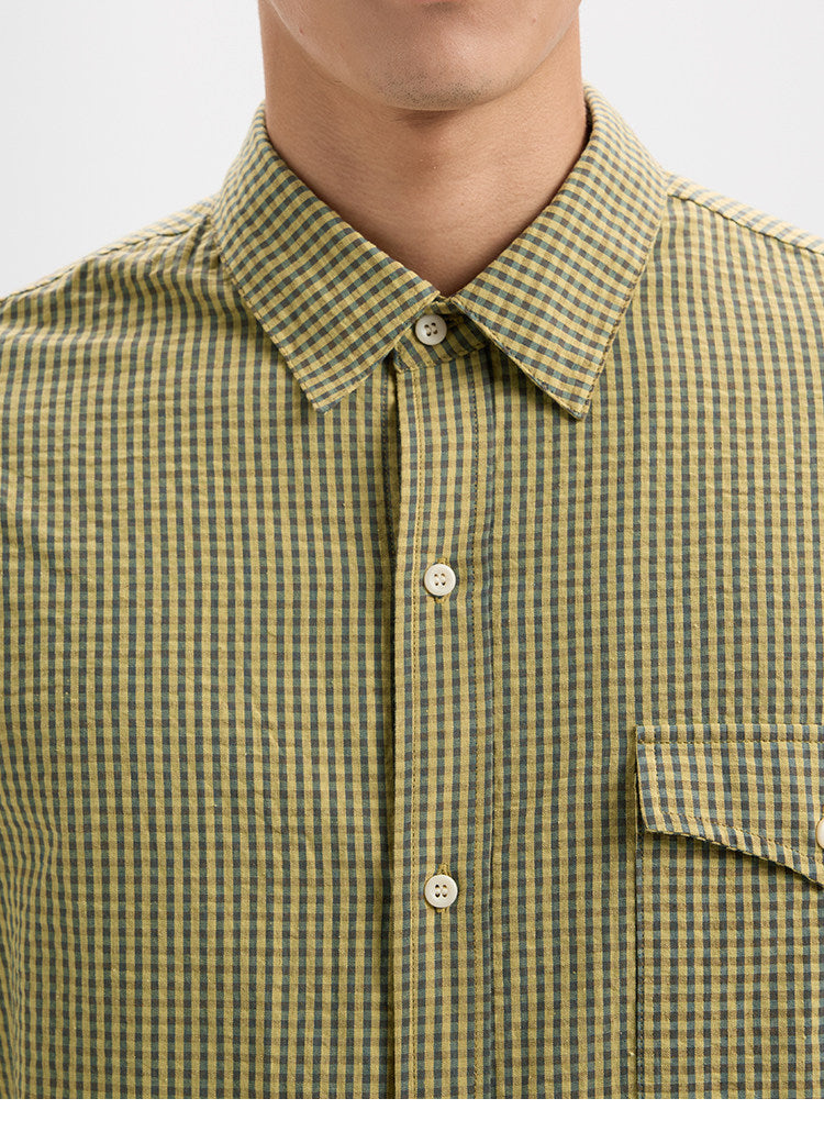 BUTTBILL Vintage Textured Plaid 100% Cotton Long-Sleeve Shirt024