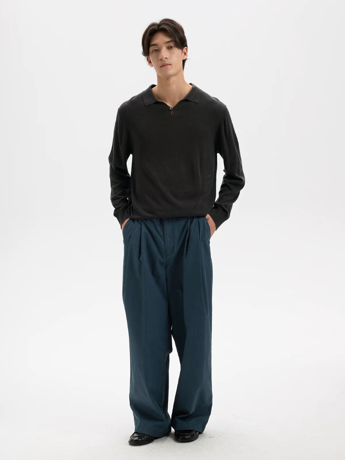 BUTTBILL Old Money Tencel-Blend Long-Sleeve Knit Polo041