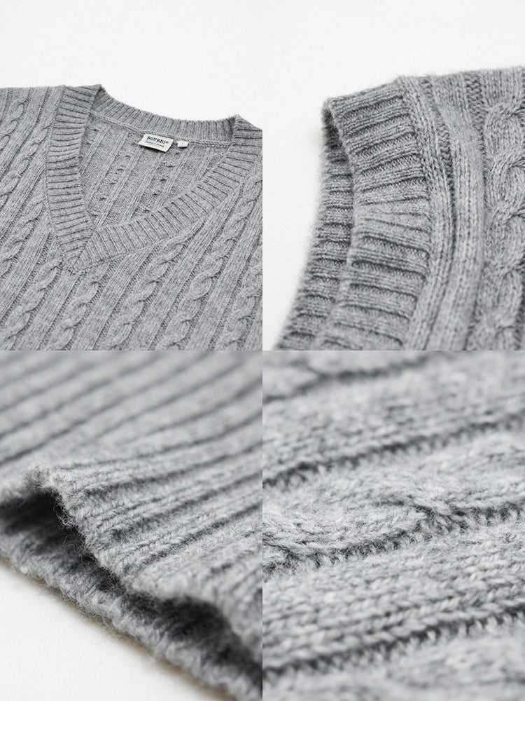 BUTTBILL Relaxed Cable-Knit V-Neck Lambswool-Blend Sweater Vest073