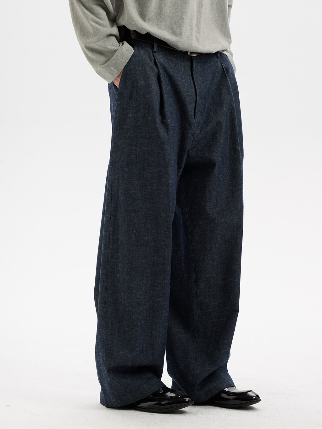 BUTTBILL Unisex Cotton-Linen-Lyocell Blend Single-Pleated Relaxed Trousers