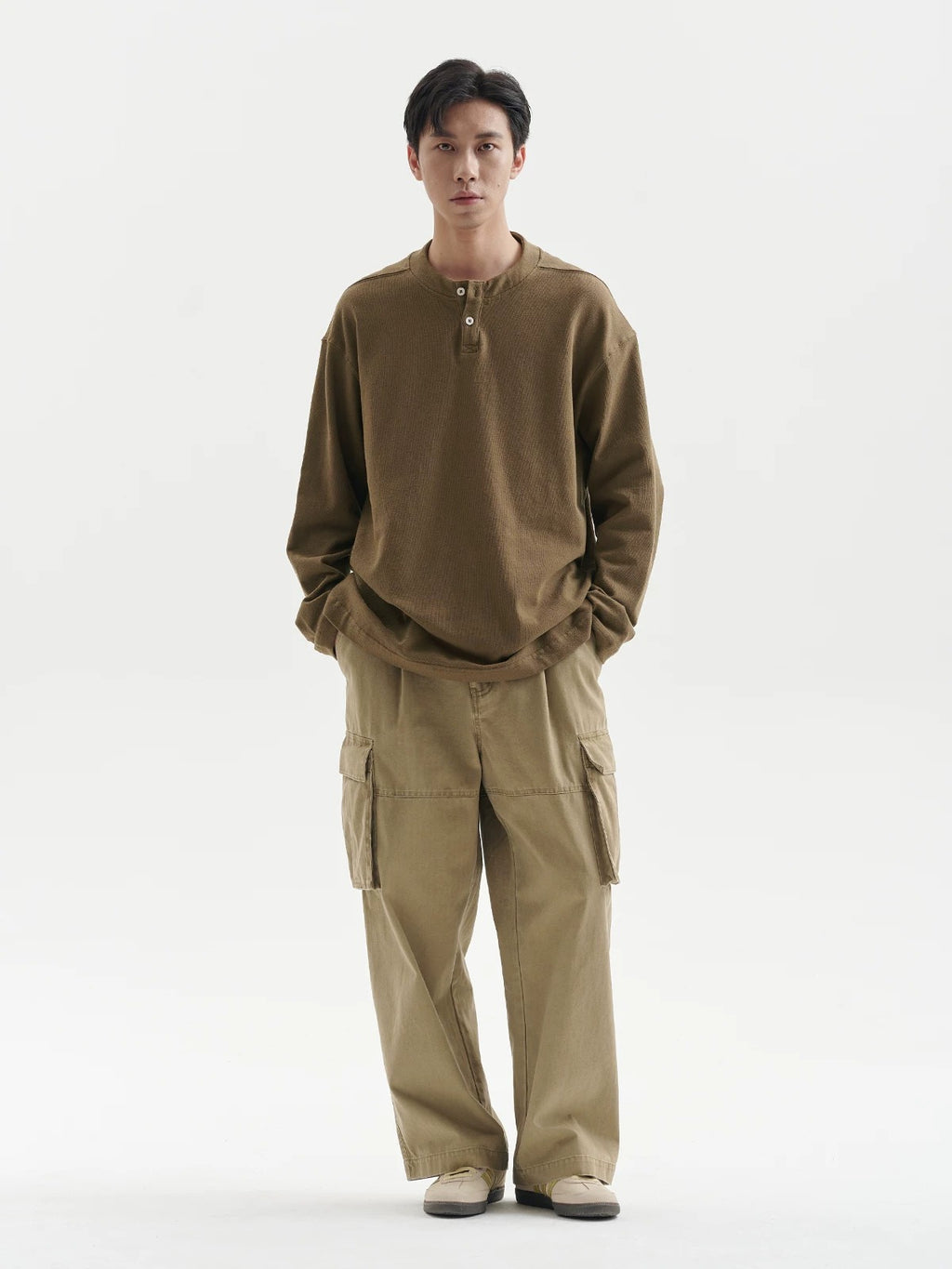 BUTTBILL Unisex Relaxed Herringbone Cargo Trousers105