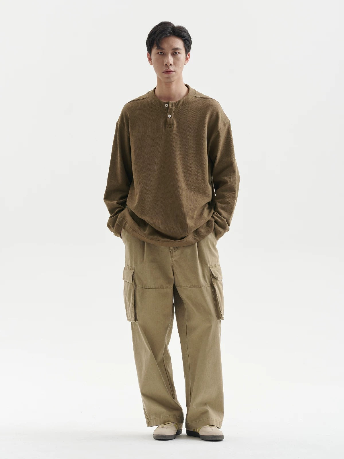 BUTTBILL Unisex Relaxed Herringbone Cargo Trousers105