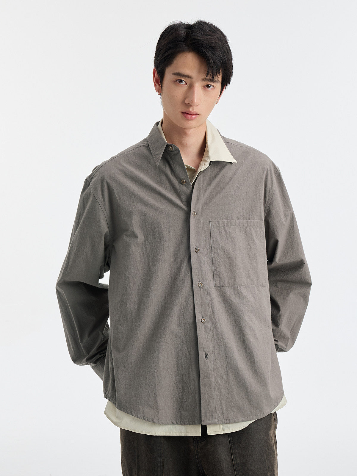 BUTTBILL SS26 Long-Staple Cotton Textured Overshirt with Square Patch Pockets
