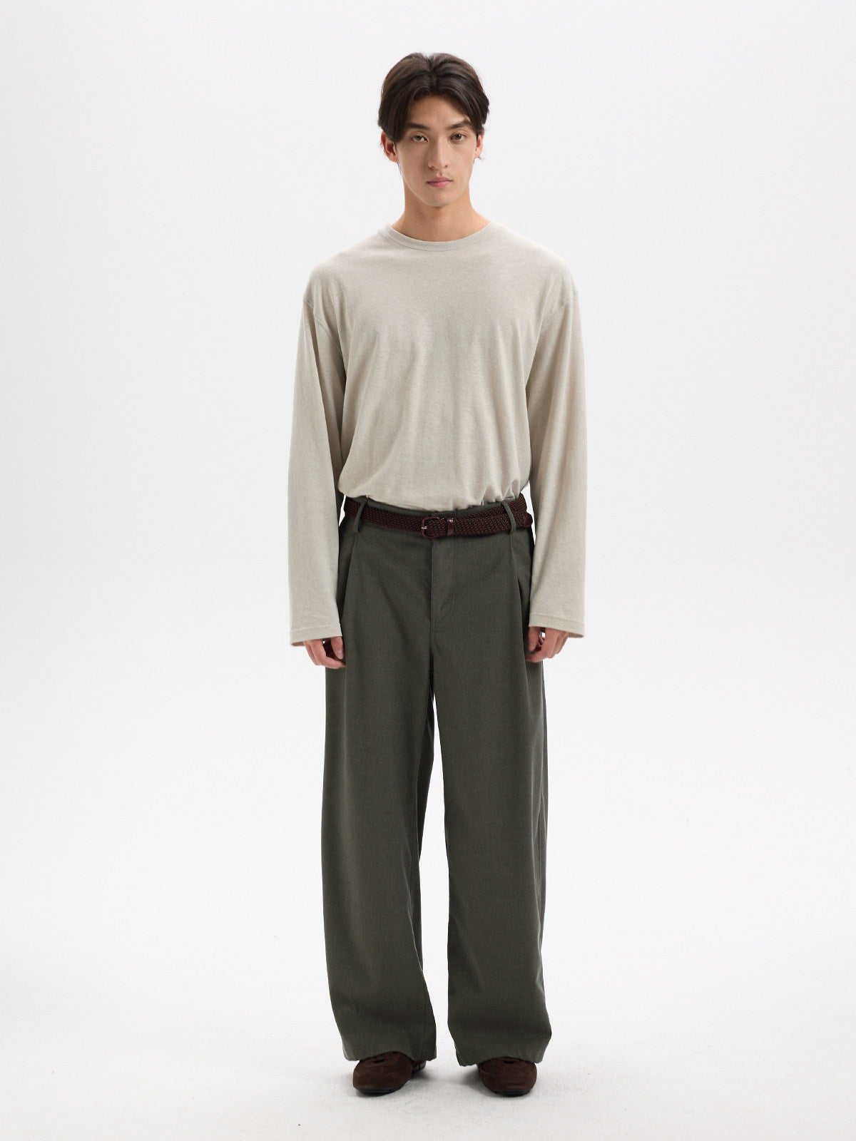 BUTTBILL Effortless Wool-Blend Twill Pleated Straight-Leg Trousers