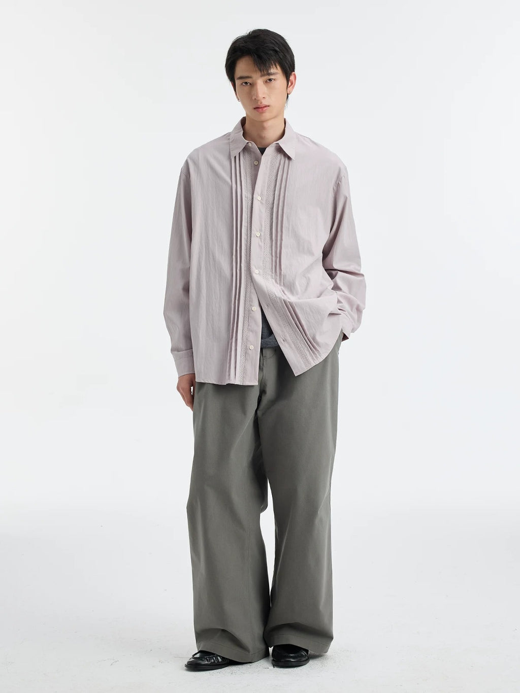 BUTTBILL SS26 Unisex Lyocell-Cotton-Nylon Pleated Shirt with Lace Trim045
