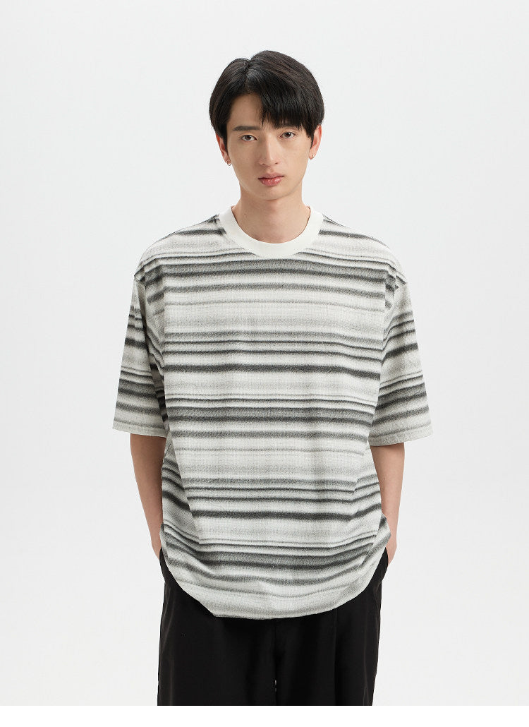 BUTTBILL Poly-Cotton Ombre Striped Drop-Shoulder T-Shirt